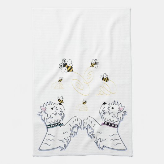 Westies en bijen theedoek (Verticaal)