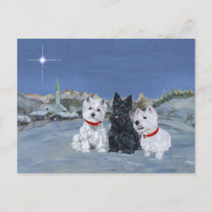 Westies en een Scottie Kerst Feestdagenkaart