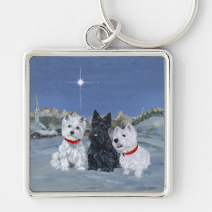 Westies en een Scottie Kerst Sleutelhanger