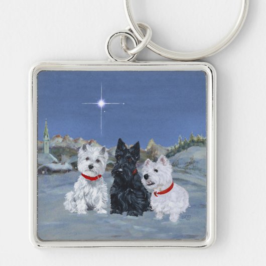 Westies en een Scottie Kerst Sleutelhanger (Voorkant)