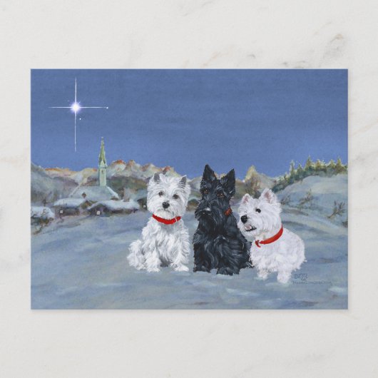 Westies en een Scottie Kerstmis Feestdagenkaart (Voorkant)