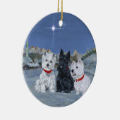 Westies en een Scottie Kerstmis Keramisch Ornament (Rechts)