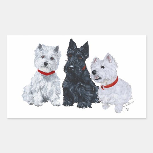 Westies en een Scottie Samen Rechthoekige Sticker (Voorkant)