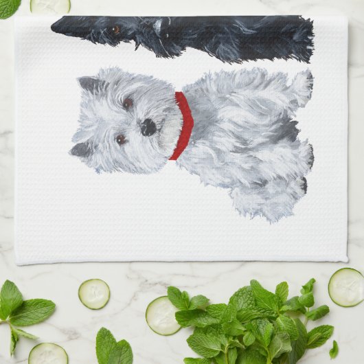 Westies en een Scottie Samen Theedoek (Gevouwen)