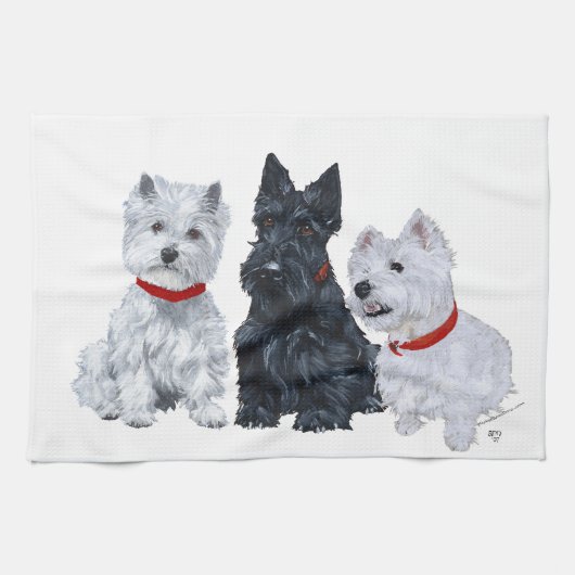 Westies en een Scottie Samen Theedoek (Horizontaal)