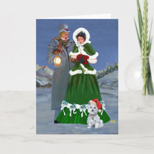 Westies en kerstliederen van de familie feestdagen kaart