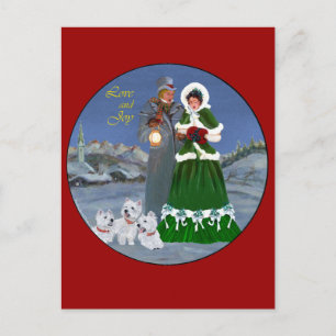 Westies en kerstliederen van de familie feestdagenkaart
