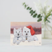 Westies in de wintertijd briefkaart (Staand voorkant)