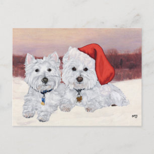 Westies in de wintertijd briefkaart