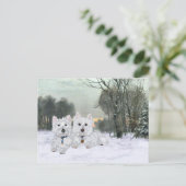 Westies in de wintertijd briefkaart (Staand voorkant)
