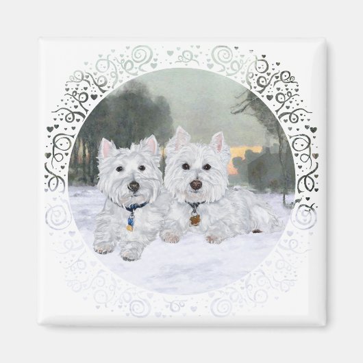 Westies in de wintertijd magneet (Voorkant)