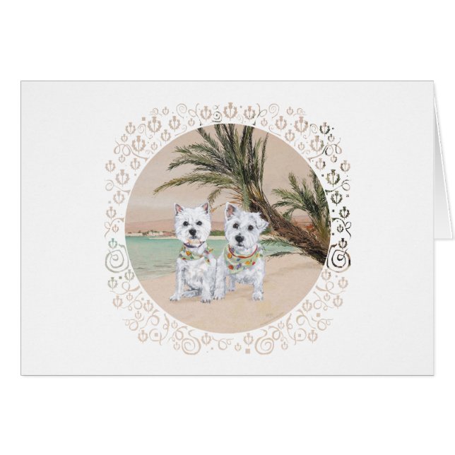 Westies op een palmenstrand (Voorkant Horizontaal)
