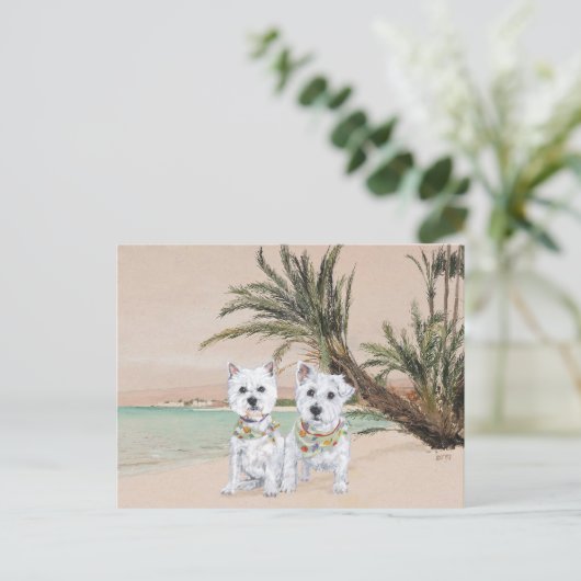Westies op een Palmy Beach Briefkaart (Staand voorkant)