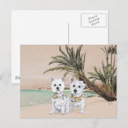 Westies op een Palmy Beach Briefkaart (Voorkant / Achterkant)