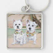 Westies op een Palmy Beach Sleutelhanger (Voorkant)