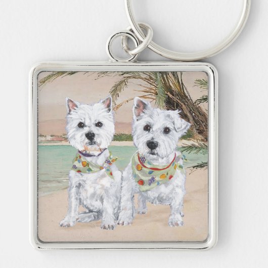 Westies op een Palmy Beach Sleutelhanger (Voorkant)