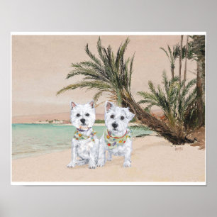 Westies op een zonnig strand poster