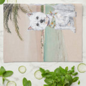 Westies op een zonnig strand theedoek (Gevouwen)