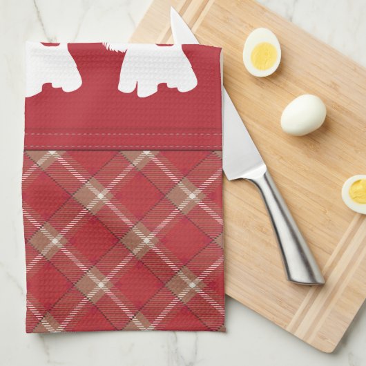 Westies op tartan achtergrond theedoek (Quarter Fold)