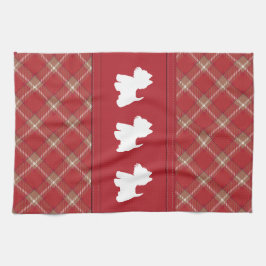 Westies op tartan achtergrond theedoek
