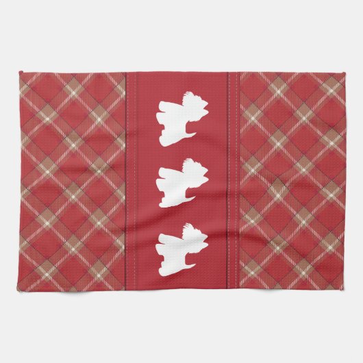 Westies op tartan achtergrond theedoek (Horizontaal)