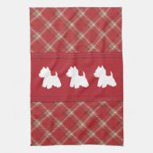Westies op tartan achtergrond theedoek (Verticaal)