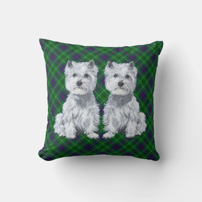 Westies op Tartan KUSSEN (Voorkant)