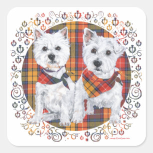 Westies op Tartan Vierkante Sticker