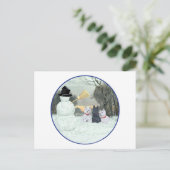 Westies & Scottie met Sneeuwman Briefkaart (Staand voorkant)