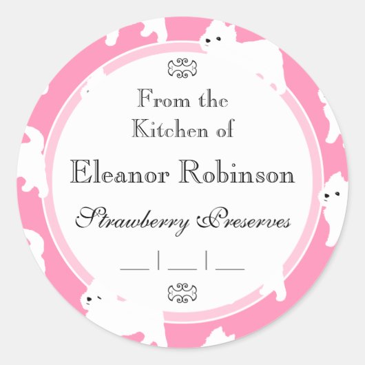 Westies West Highland Terrier Patroon Roze Ronde Sticker (Voorkant)