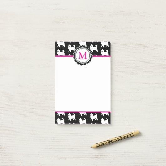 Westies West Highland Terrier Pattern Monogrammed Post-it® Notes (Op bureau)