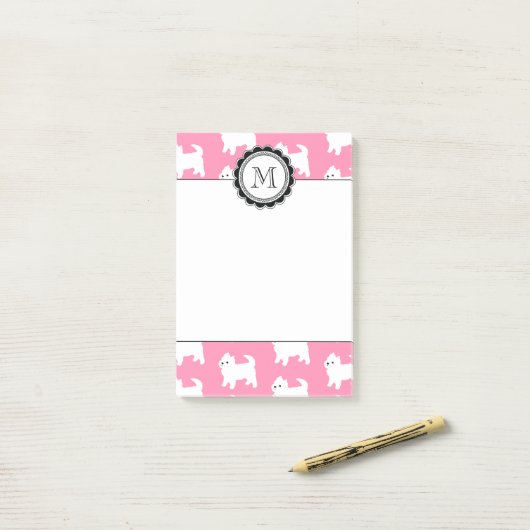 Westies West Highland Terrier Pattern roze Post-it® Notes (Op bureau)