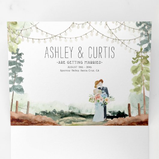 Westkust Forest Beach | Illustratief huwelijk Drieluik Uitnodiging (Binnenzijde eerst)