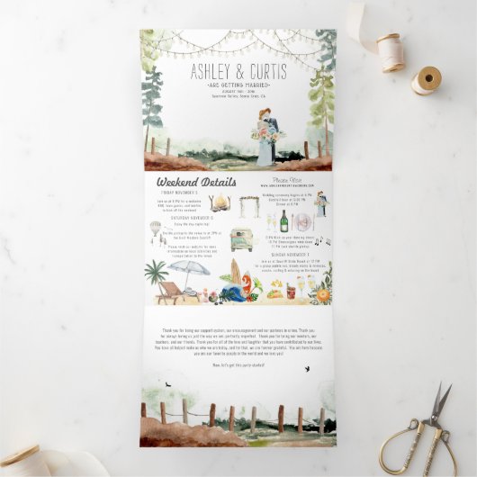 Westkust Forest Beach | Illustratief huwelijk Drieluik Uitnodiging (Binnen)