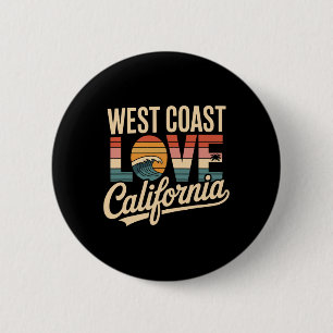 Westkust Liefde Californië Retro Surfen Oceaan Zon Ronde Button 5,7 Cm
