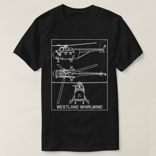 Westland Whirlwind British Helicopter Blueprint Di T-shirt (Design voorkant)