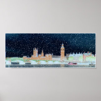 Westminster Abbey en Big Ben - Snowy Night Poster