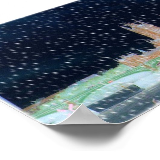 Westminster Abbey en Big Ben - Snowy Night Poster (Hoek)
