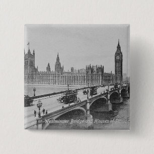 Westminster Bridge en de woningen van Vierkante Button 5,1 Cm