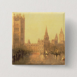 Westminster: Houses of Parliament, c.1860 (olie op Vierkante Button 5,1 Cm