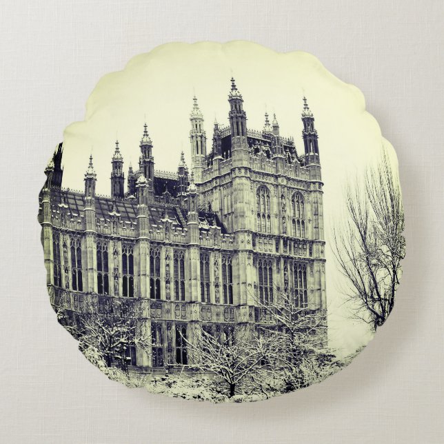 Westminster, Parlement, Winter Londen - Brits Rond Kussen (Voorkant)