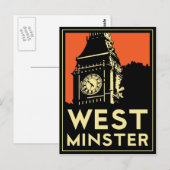 westminster retro art deco reisposter briefkaart (Voorkant / Achterkant)