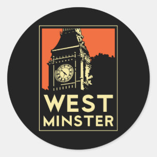 westminster retro art deco reisposter ronde sticker