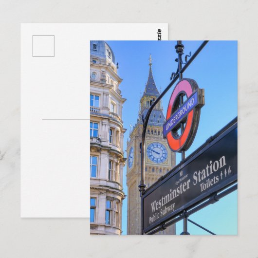 Westminster Station, Londen Briefkaart Verenigd Ko (Voorkant / Achterkant)