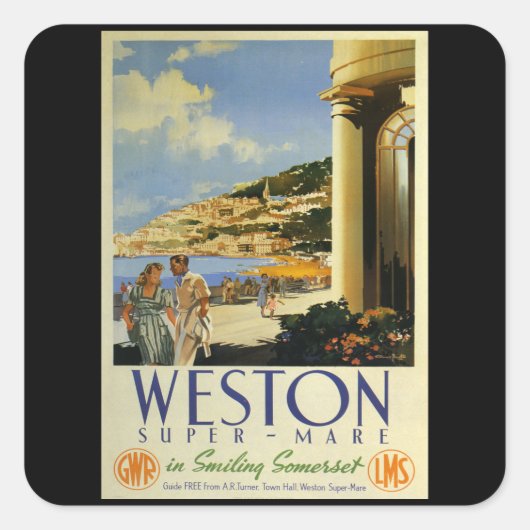 Weston Super Mare - UK - Vintage Travel Vierkante Sticker (Voorkant)