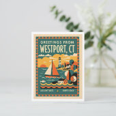 Westport CT Retro Reizen Briefkaart (Staand voorkant)
