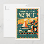 Westport CT Retro Reizen Briefkaart (Voorkant / Achterkant)