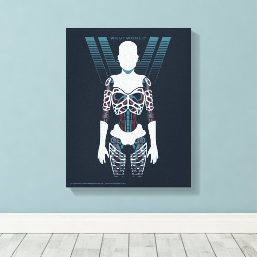 Westworld | Android Skeleton Over Logo Canvas Afdruk (Insitu (Houten vloer))
