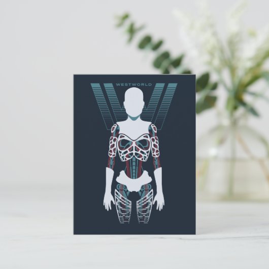 Westworld | Androïde Skelet over Logo Briefkaart (Staand voorkant)