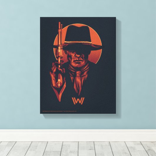 Westworld | Man in zwart-wit met revolver Canvas Afdruk (Insitu (Houten vloer))